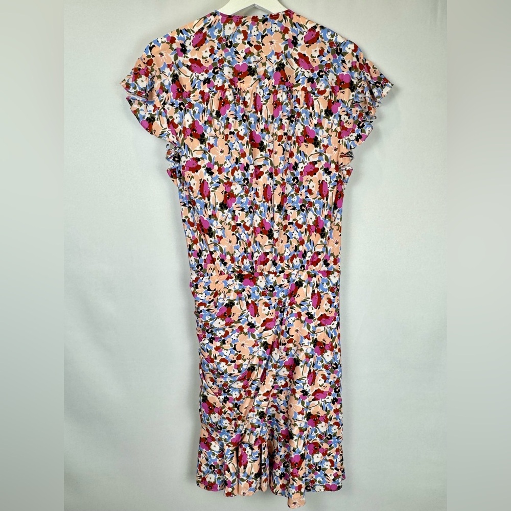 Veronica Beard Marla Ruched Floral Dress Short Flutter Sleeves Silk Blend Size 4 - Picture 10 of 16